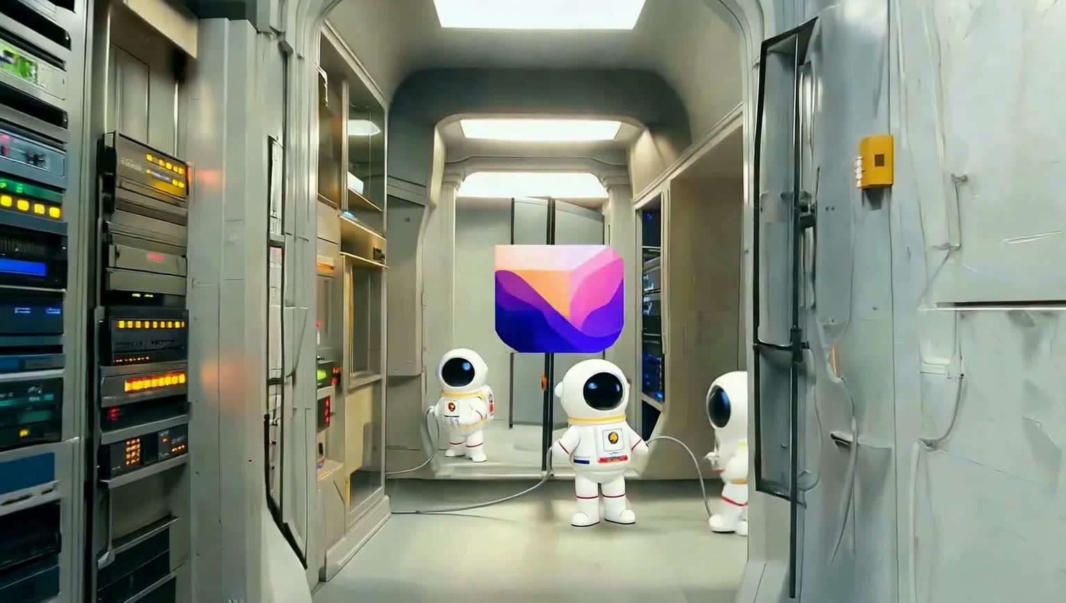 Astronauta finalizando o projeto na sala iluminada