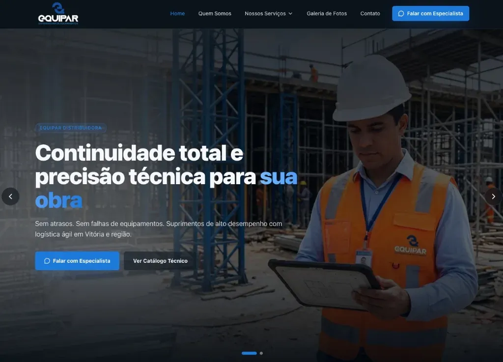 Prévia do site Equipar Distribuidora