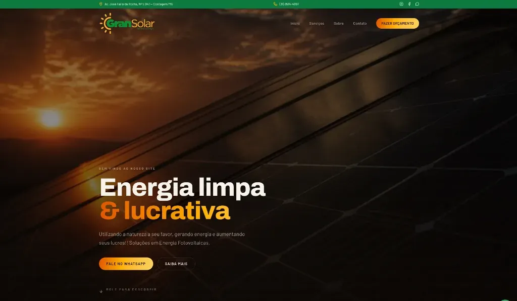 Prévia do site Gran Solar