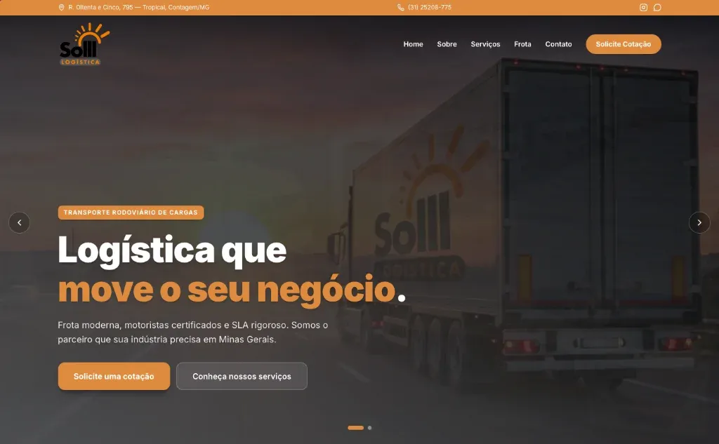 Prévia do site Sol Logística